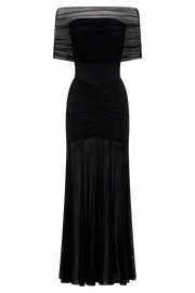 Caspian Slinky And Mesh Off Shoulder Maxi Dress - Black