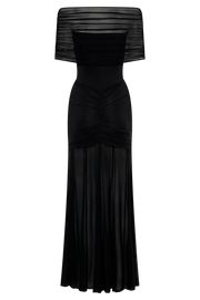 Caspian Slinky And Mesh Off Shoulder Maxi Dress - Black