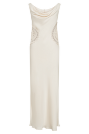 Kristina Satin Maxi Dress With Crochet - Ivory