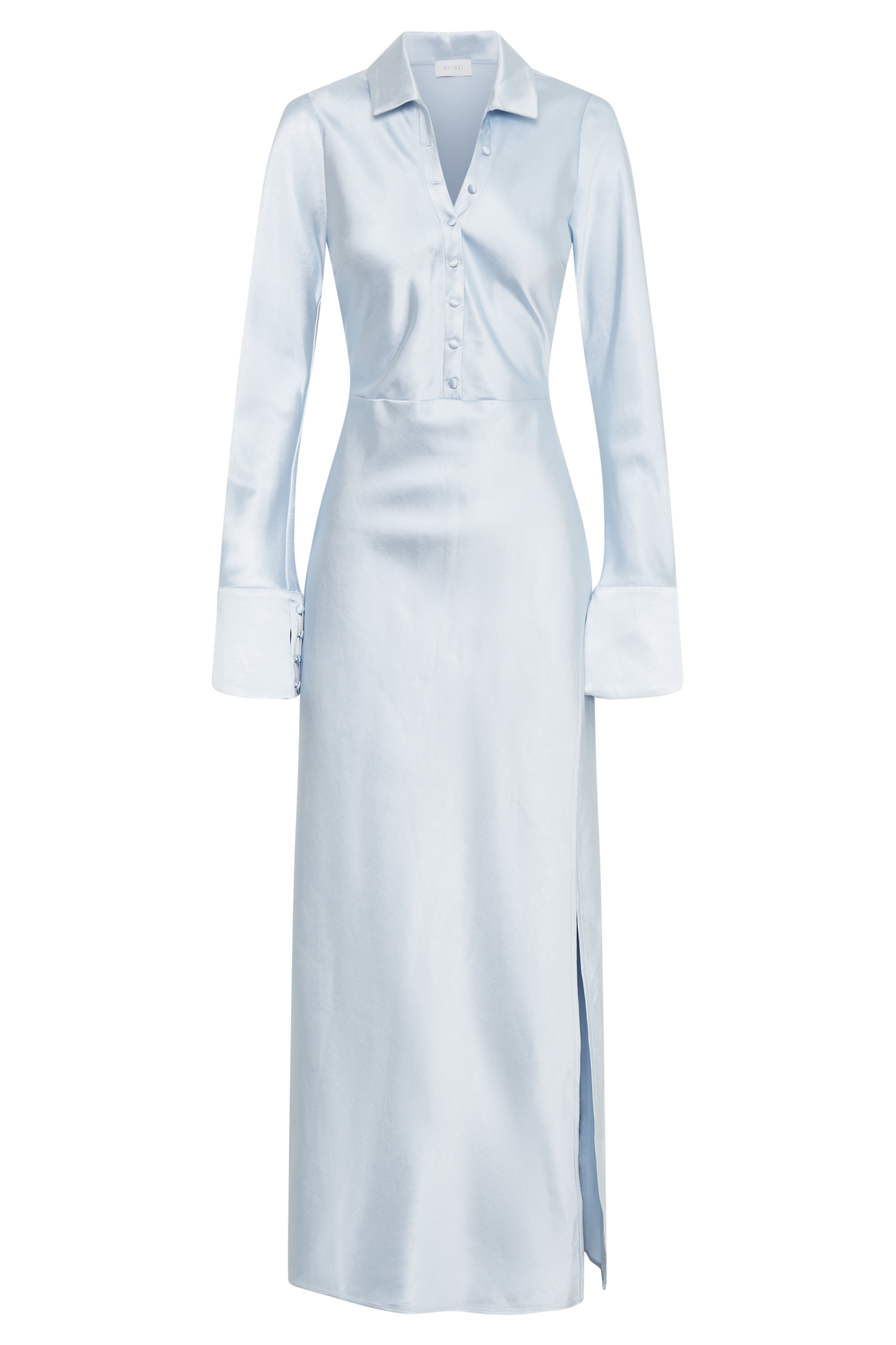 Whitley Satin Collared Maxi Dress - Ice Blue