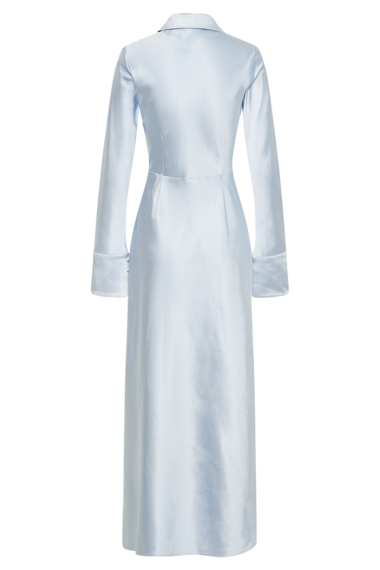 Whitley Satin Collared Maxi Dress - Ice Blue