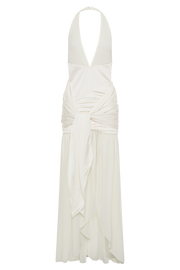 Graziana Satin Chiffon Plunge Maxi Dress - Ivory