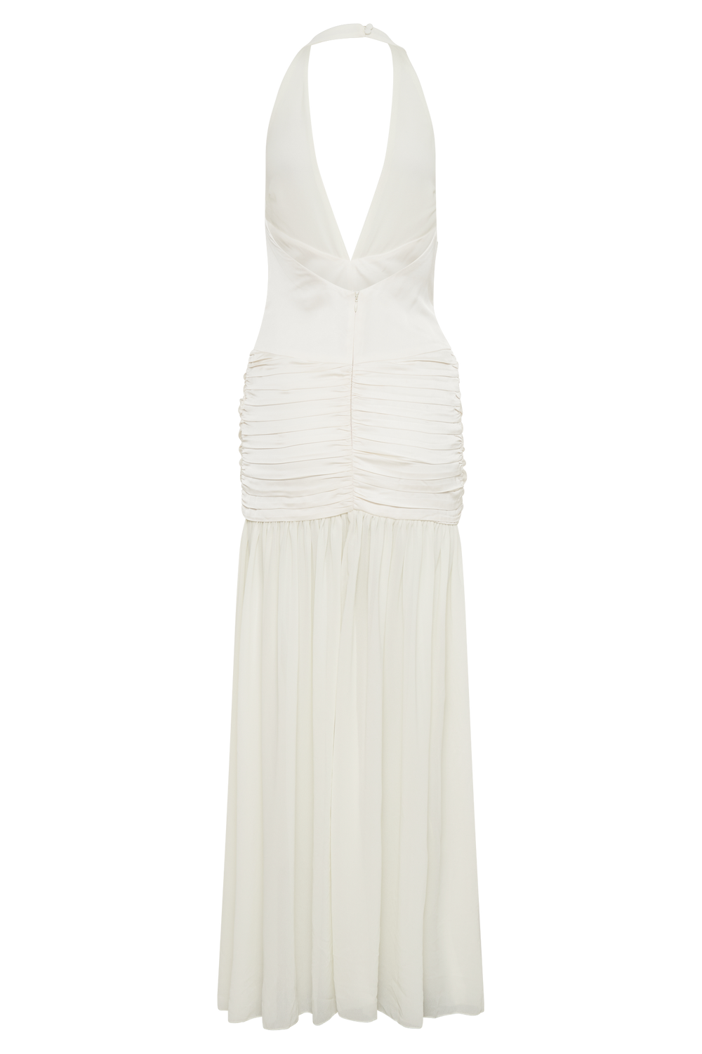 Graziana Satin Chiffon Plunge Maxi Dress - Ivory