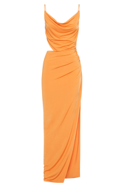 Jemma Draped Slinky Maxi Dress - Orange Sorbet