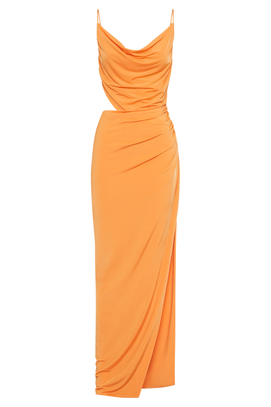 Jemma Draped Slinky Maxi Dress - Orange Sorbet