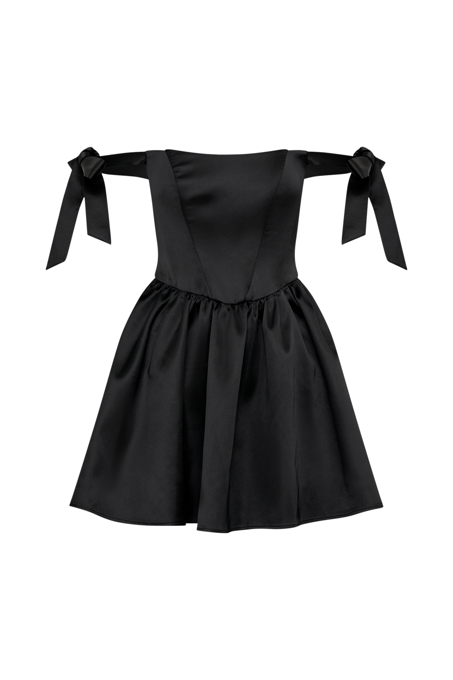 Rita Satin Mini Dress With Bow Sleeves - Black