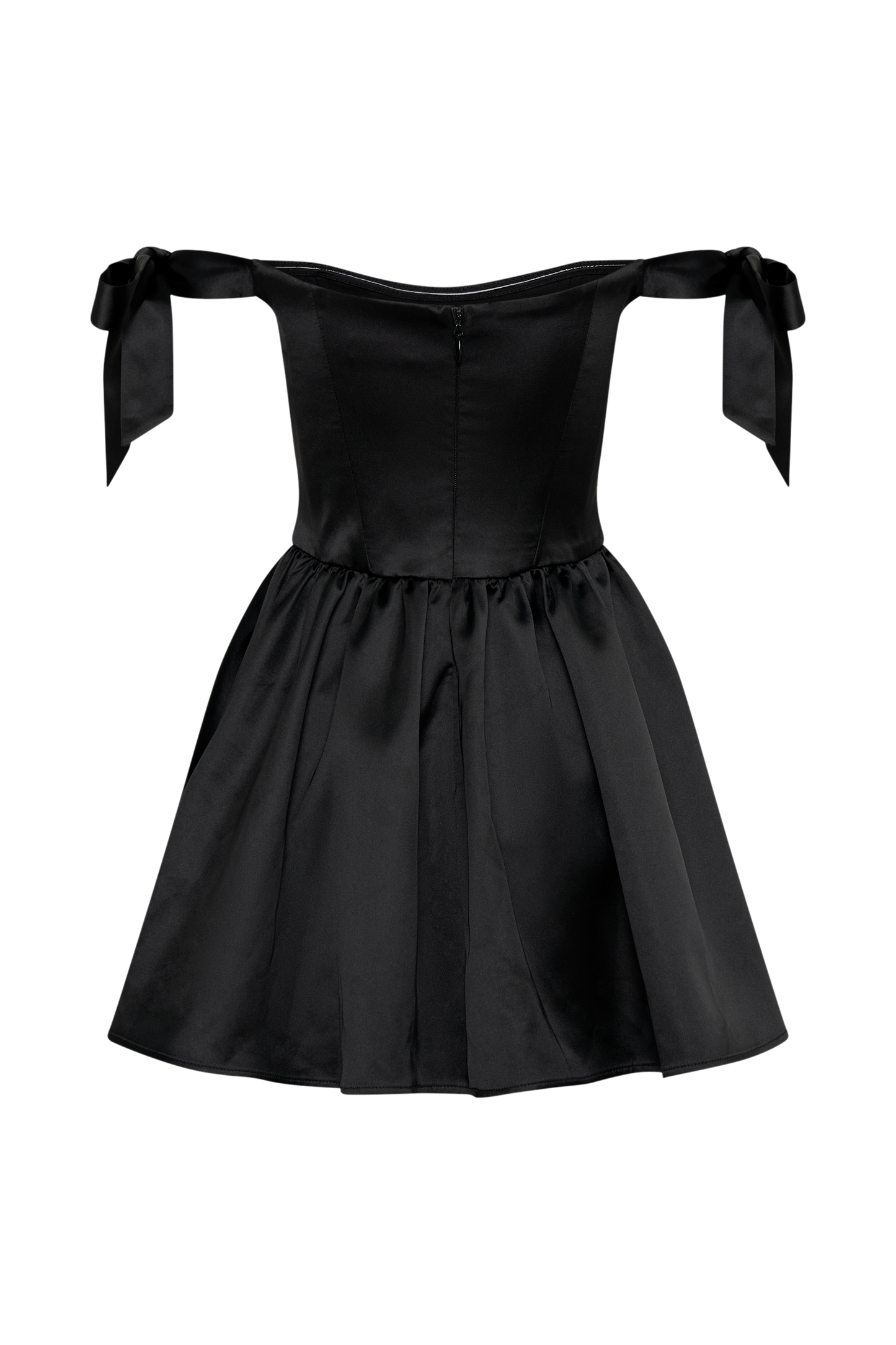 Rita Satin Mini Dress With Bow Sleeves - Black