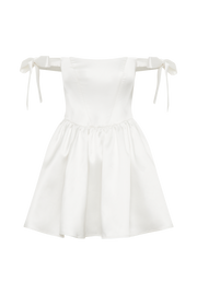 Rita Satin Mini Dress With Bow Sleeves - White