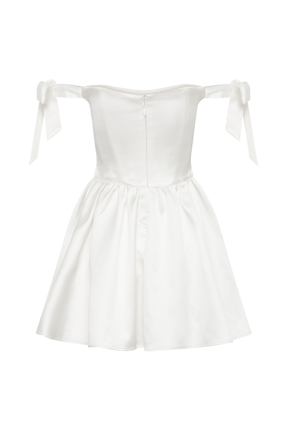 Rita Satin Mini Dress With Bow Sleeves - White