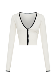 Jolene Contrast Button Up Knit Cardigan - White