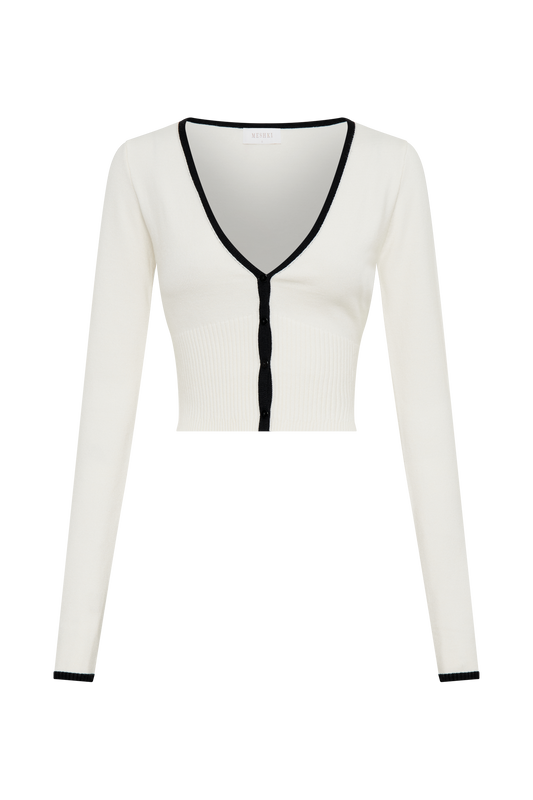 Jolene Contrast Button Up Knit Cardigan - White