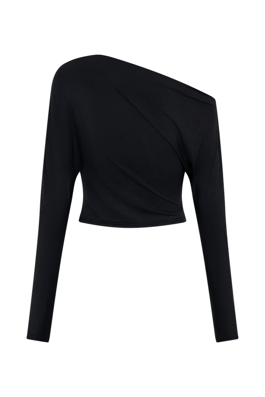 Yasmin Asymmetrical Modal Long Sleeve Top - Black