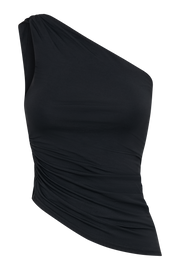 Sarah One Shoulder Modal Asymmetric Top - Black