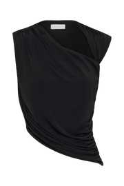 Griselda Draped Slinky Sleeveless Top - Black