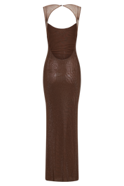 Jasmyn Hot Fix Maxi Dress With Mesh Back - Chocolate