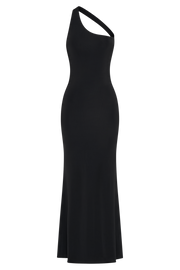 Marianne Asymmetrical Slinky Maxi Dress - Black