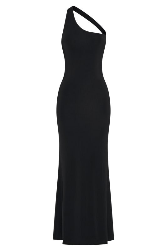 Marianne Asymmetrical Slinky Maxi Dress - Black