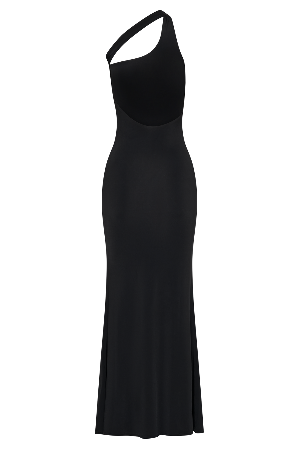 Marianne Asymmetrical Slinky Maxi Dress - Black