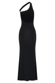 Marianne Asymmetrical Slinky Maxi Dress - Black