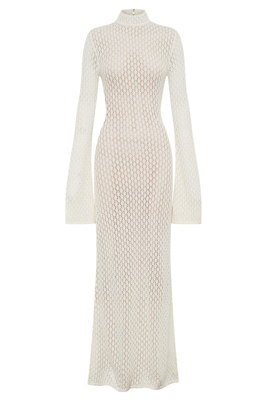 Julia Crochet Open Back Maxi Dress - White