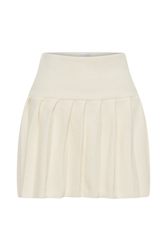 Dionne Pleated Knit Mini Skirt - Ivory Marle