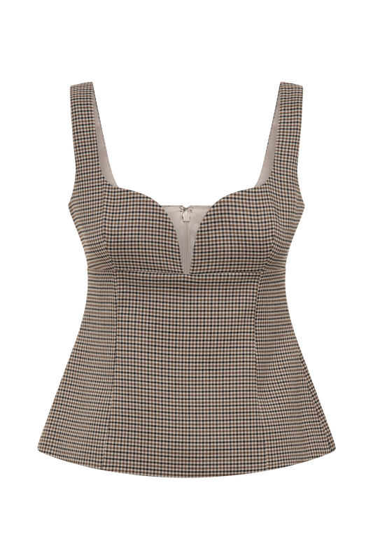 Lawry Structured Longline Top - Tan Check