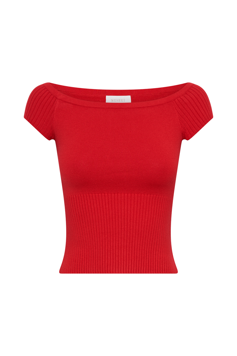 Mathilde Ribbed Knit Off Shoulder Top - Ruby