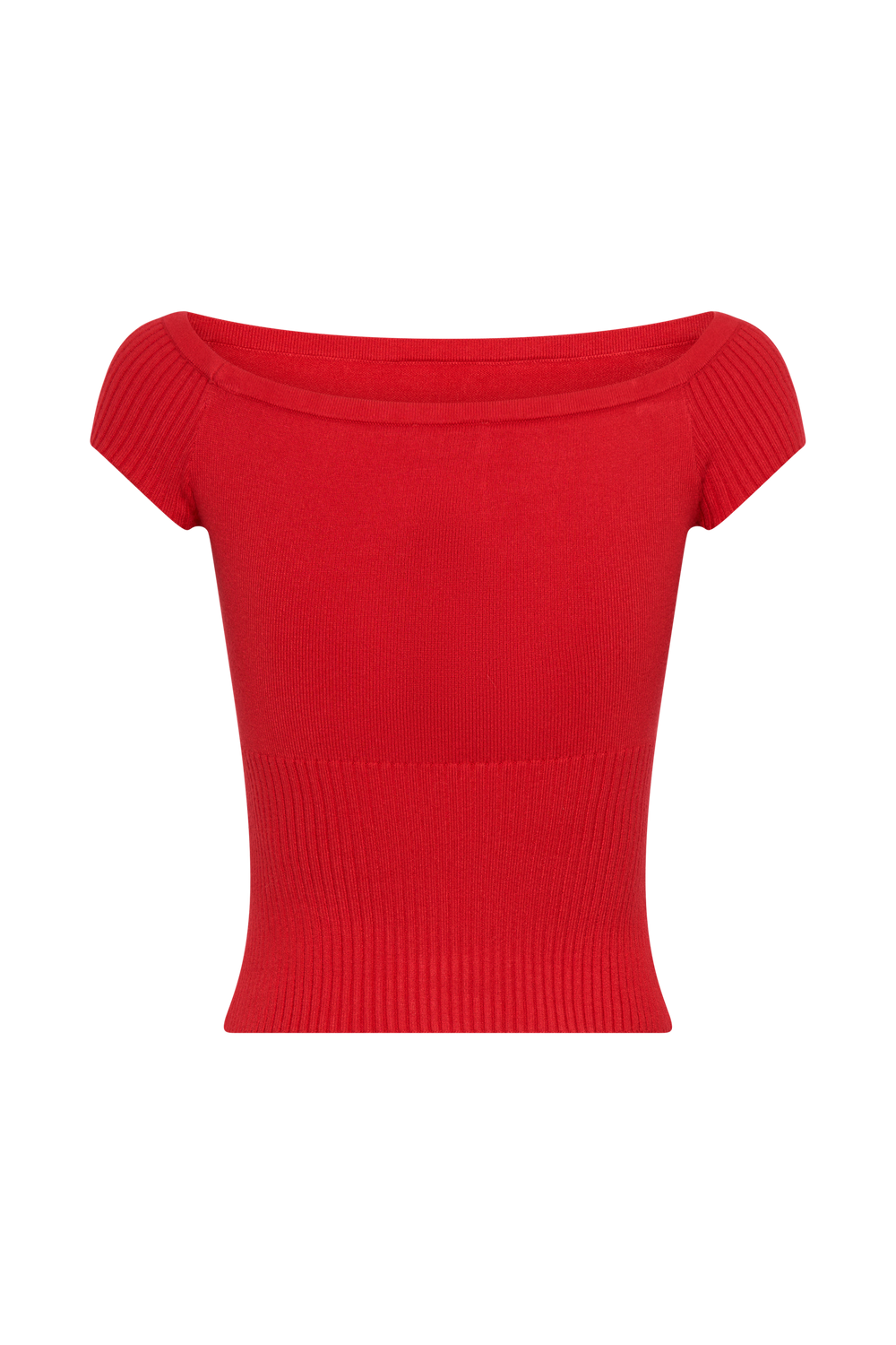 Mathilde Ribbed Knit Off Shoulder Top - Ruby