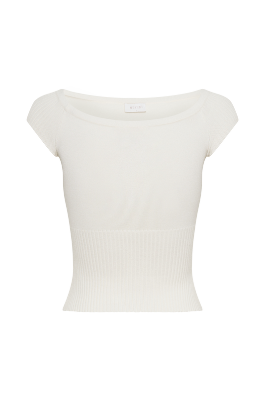 Mathilde Ribbed Knit Off Shoulder Top - Ivory