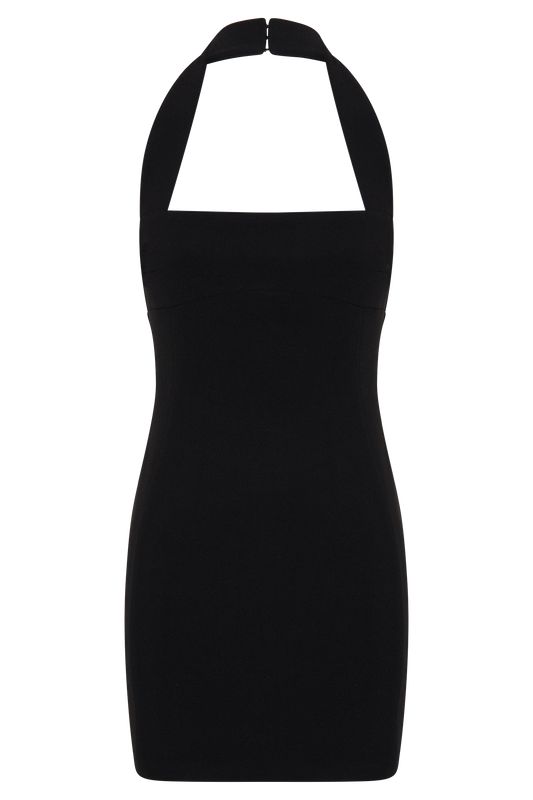 Amelita Suiting Halter Mini Dress - Black