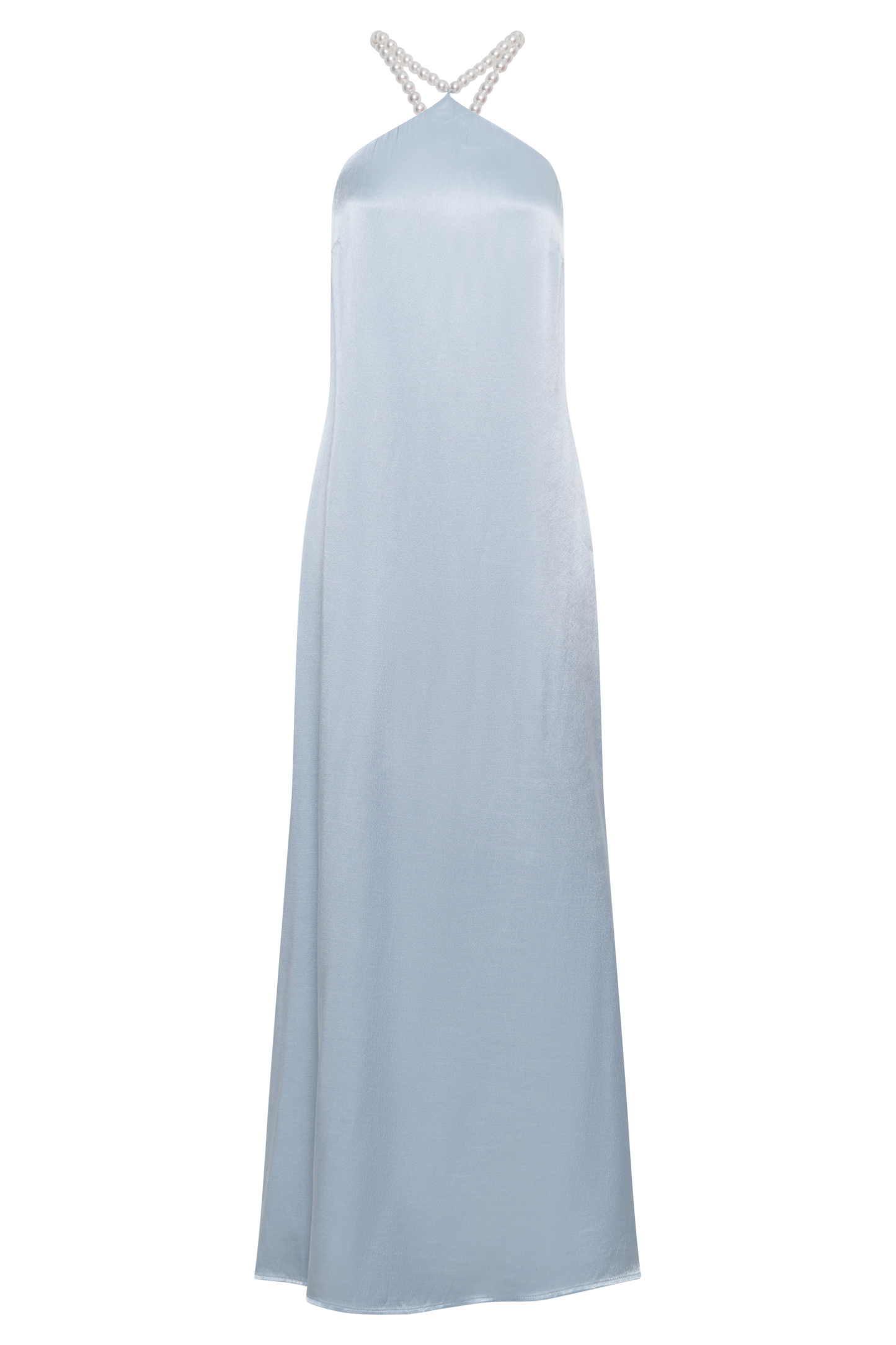 Blanche Satin Pearl Halter Maxi Dress - Cornflower Blue