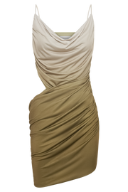 Nellie Cowl Draped Slinky Mini Dress - Ombre Vintage Olive