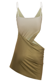 Nellie Cowl Draped Slinky Mini Dress - Ombre Vintage Olive