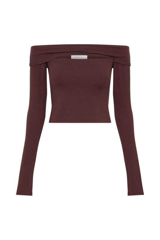 Briah Cut Out Modal Long Sleeve Top - Mahogany