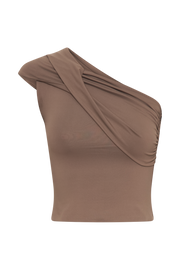 Solene One Shoulder Recycled Nylon Twist Top - Smoke