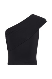 Solene One Shoulder Recycled Nylon Twist Top - Black