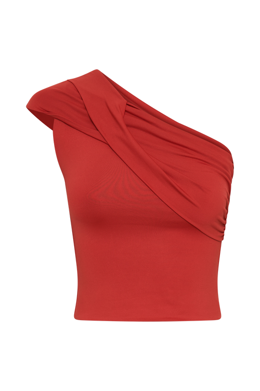 Solene One Shoulder Recycled Nylon Twist Top - Ruby