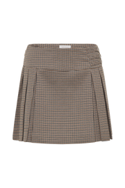 Angie Pleated Buckle Mini Skirt - Tan Check