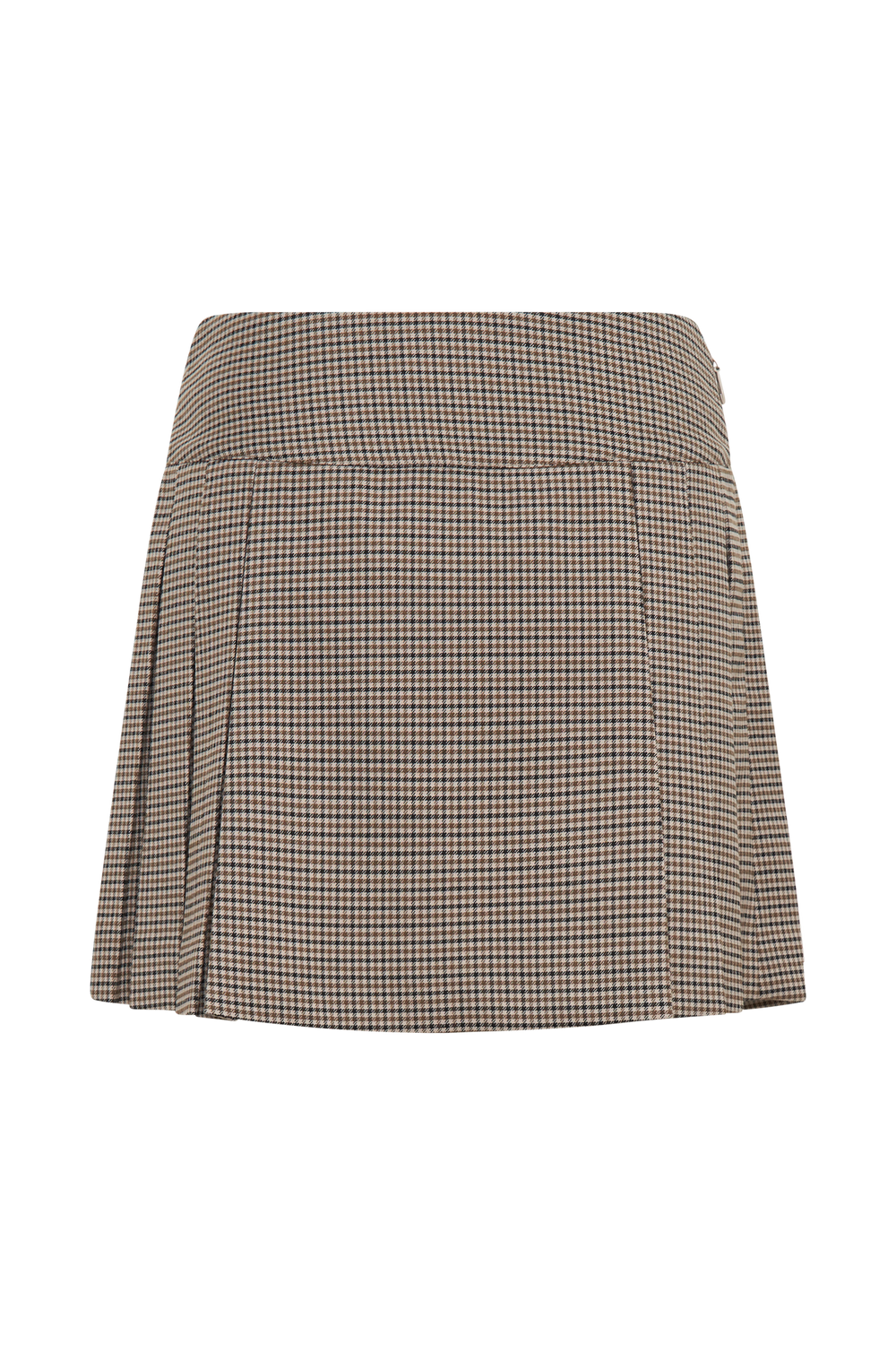 Angie Pleated Buckle Mini Skirt - Tan Check