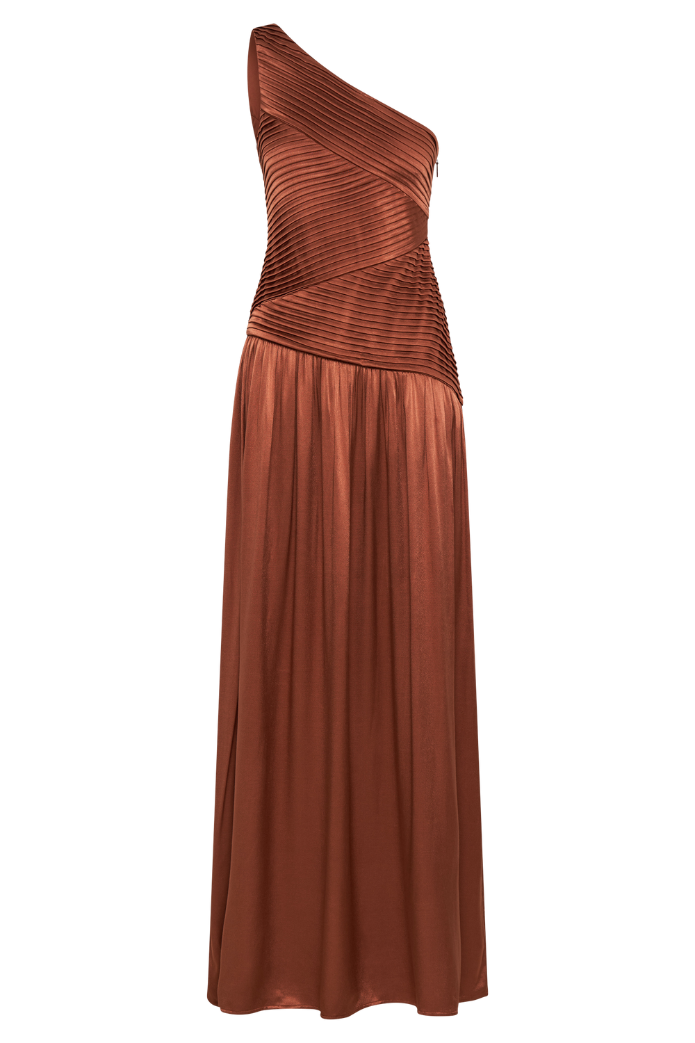 Jenna One Shoulder Pleated Maxi Dress - Wood