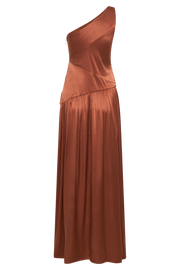 Jenna One Shoulder Pleated Maxi Dress - Wood