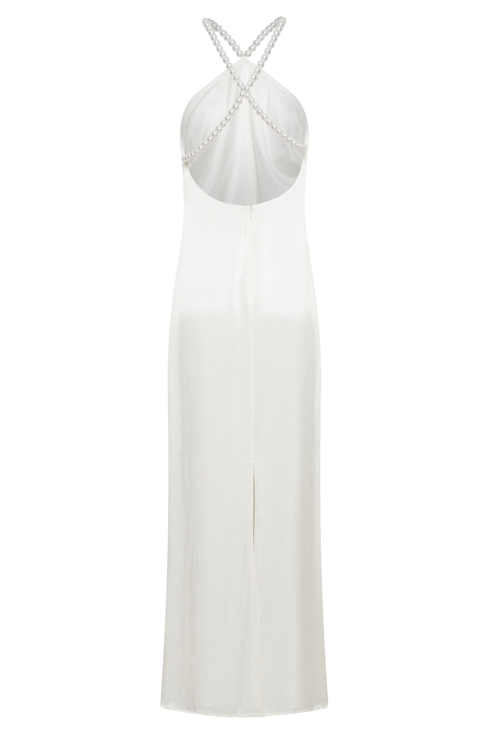 Blanche Satin Pearl Halter Maxi Dress - White