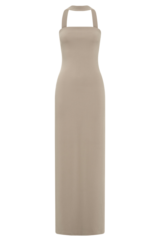 Velma Halter Collar Maxi Dress - Mushroom