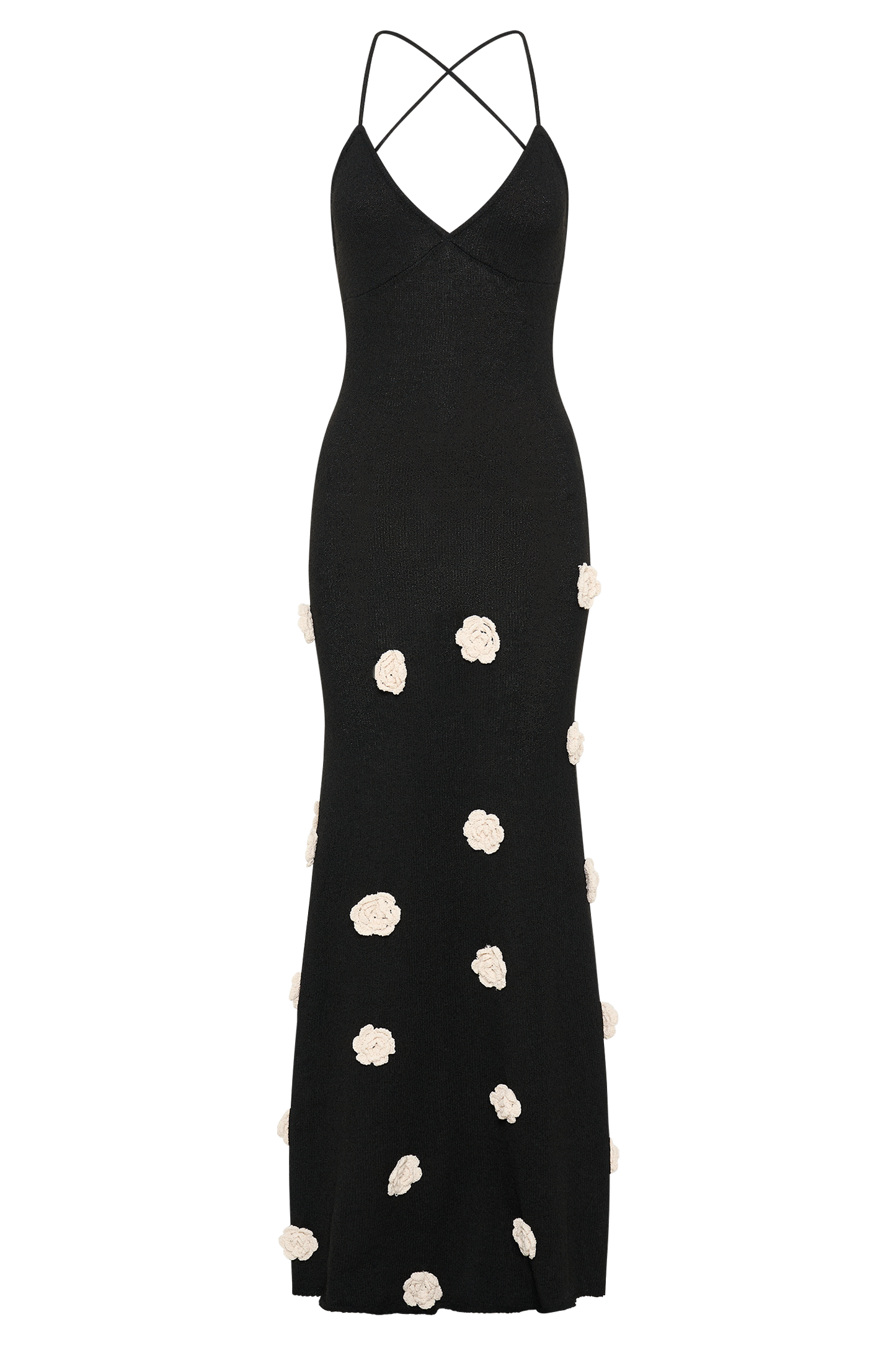 Suki Knit Maxi Dress With Flowers - Black/White