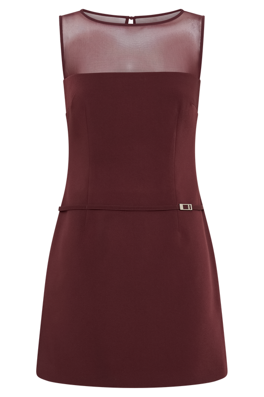 Posie Suiting Belted Mini Dress - Mahogany