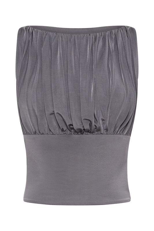 Tiarna Slinky Ruched Top - Dark Charcoal