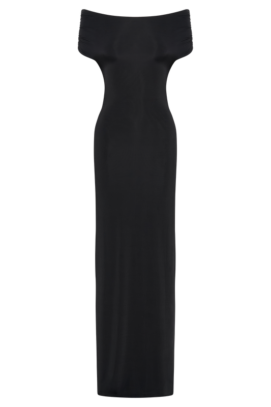 Imogen Off Shoulder Slinky Maxi Dress - Black