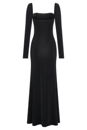 Desirie Slinky Long Sleeve Maxi Dress With Split - Black