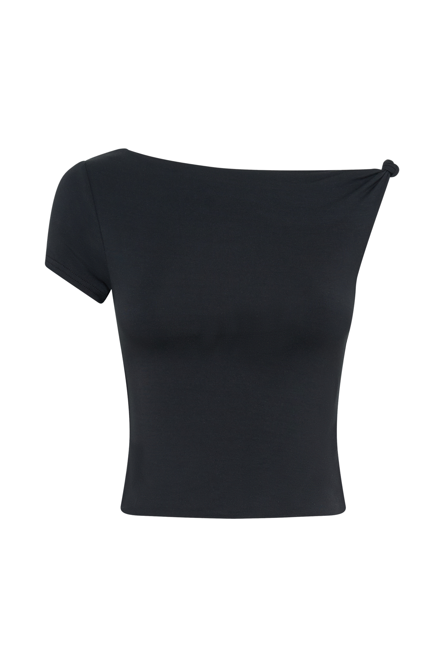 Betty Short Sleeve Modal Top With Knot Shoulder - Black