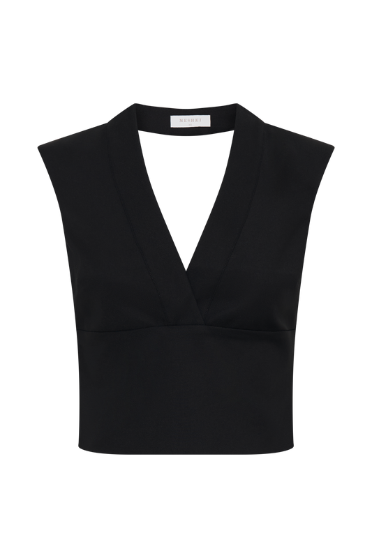 Jemima Sleeveless Cross Over Top - Black